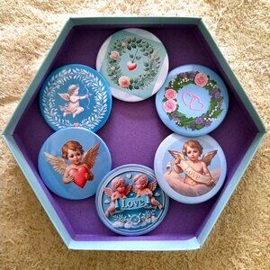 Valentine Cherubs Hearts 6 Button Pins 2.25"/58mm Wearable Art Cupid Love